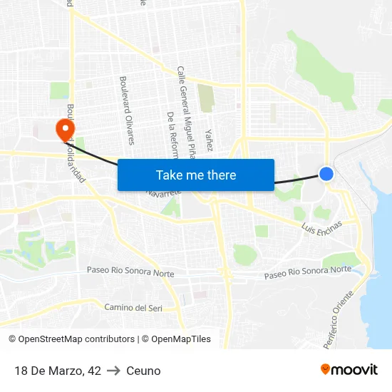 18 De Marzo, 42 to Ceuno map