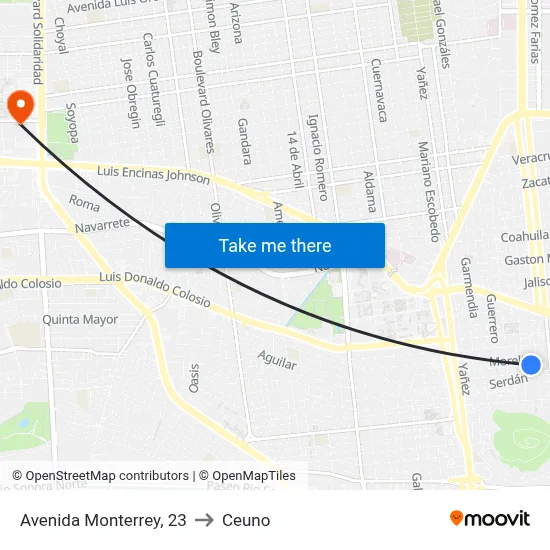 Avenida Monterrey, 23 to Ceuno map