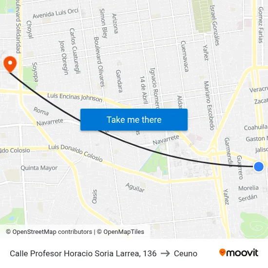 Calle Profesor Horacio Soria Larrea, 136 to Ceuno map