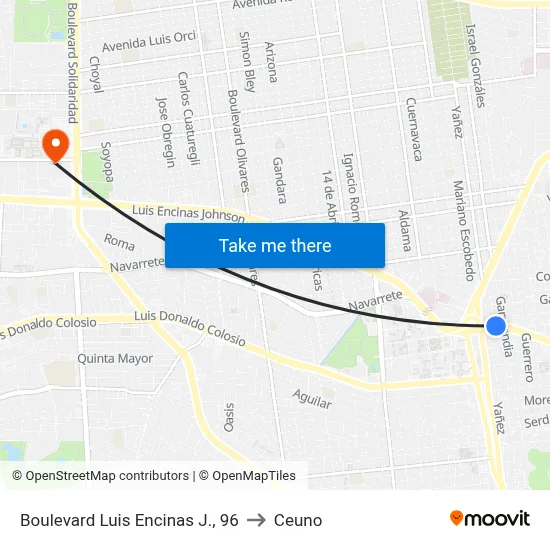 Boulevard Luis Encinas J., 96 to Ceuno map