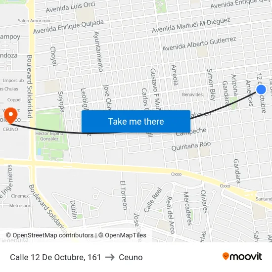 Calle 12 De Octubre, 161 to Ceuno map