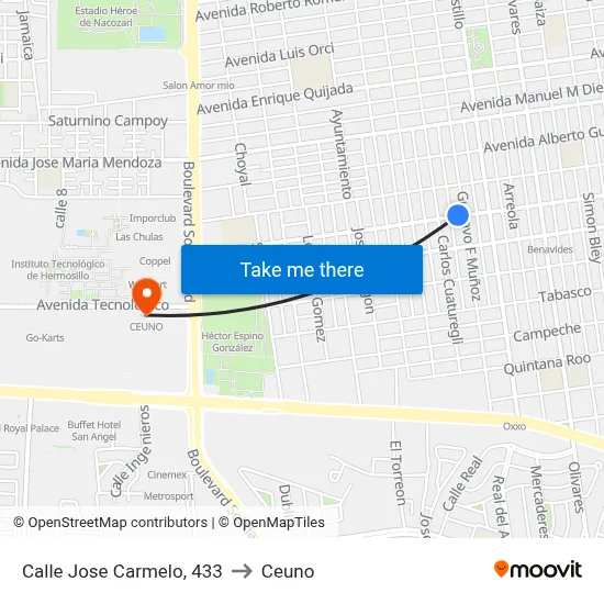 Calle Jose Carmelo, 433 to Ceuno map