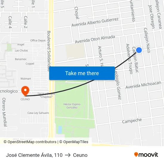 José Clemente Ávila, 110 to Ceuno map