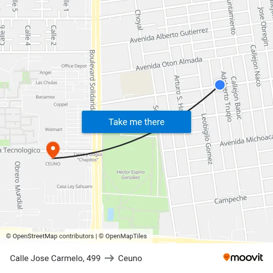 Calle Jose Carmelo, 499 to Ceuno map