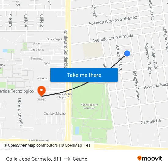 Calle Jose Carmelo, 511 to Ceuno map