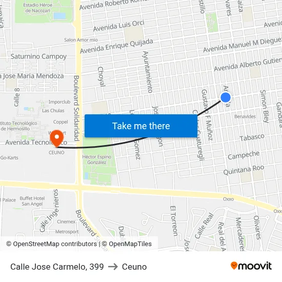 Calle Jose Carmelo, 399 to Ceuno map