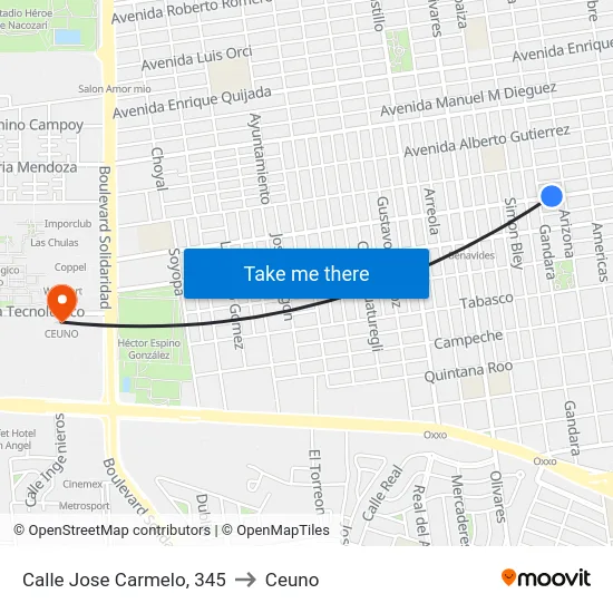 Calle Jose Carmelo, 345 to Ceuno map