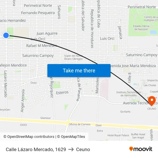 Calle Lázaro Mercado, 1629 to Ceuno map