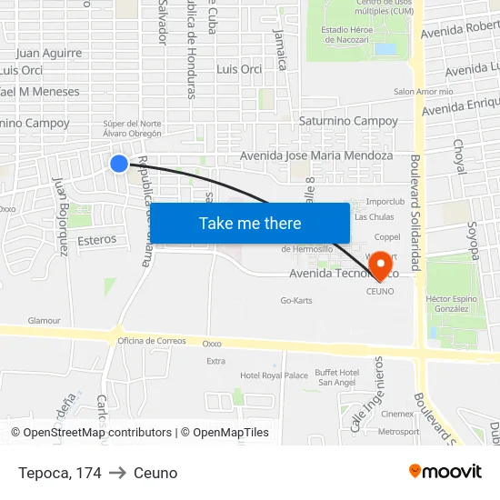 Tepoca, 174 to Ceuno map