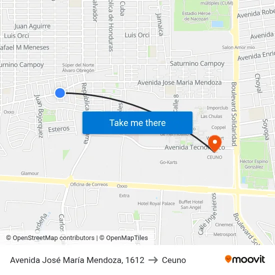 Avenida José María Mendoza, 1612 to Ceuno map
