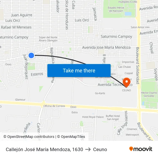 Callejón José María Mendoza, 1630 to Ceuno map