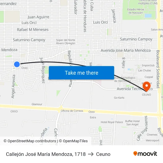 Callejón José María Mendoza, 1718 to Ceuno map