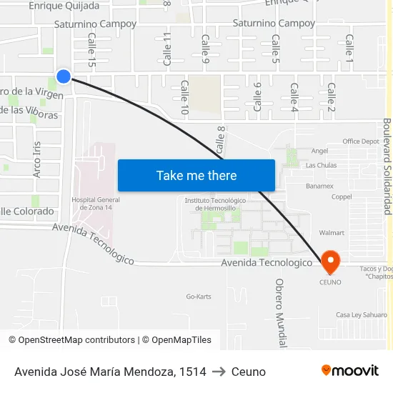 Avenida José María Mendoza, 1514 to Ceuno map