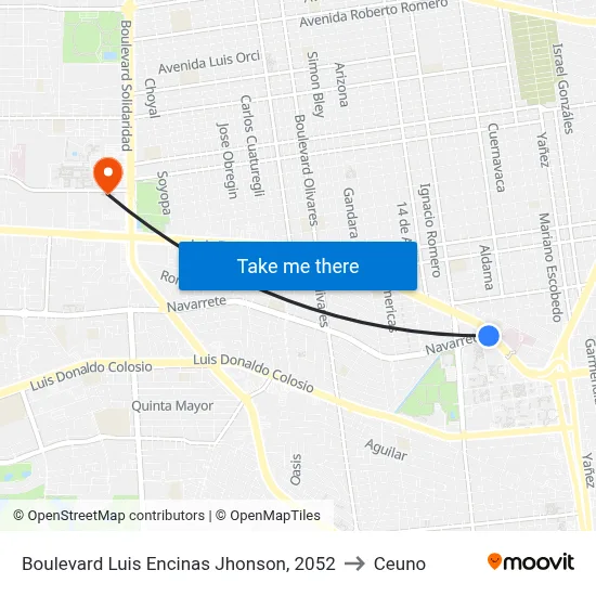Boulevard Luis Encinas Jhonson, 2052 to Ceuno map