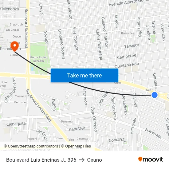 Boulevard Luis Encinas J., 396 to Ceuno map