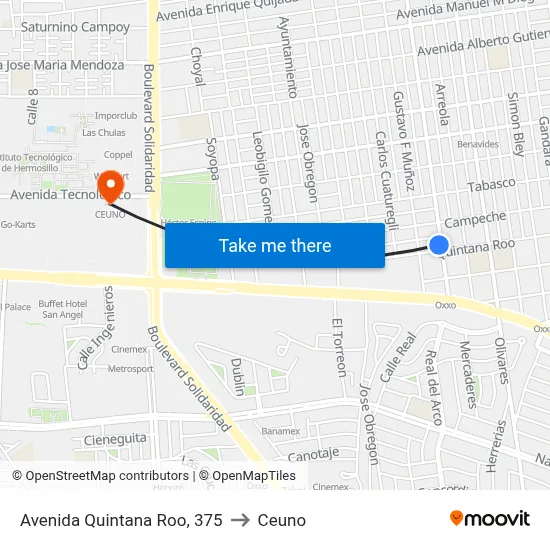 Avenida Quintana Roo, 375 to Ceuno map