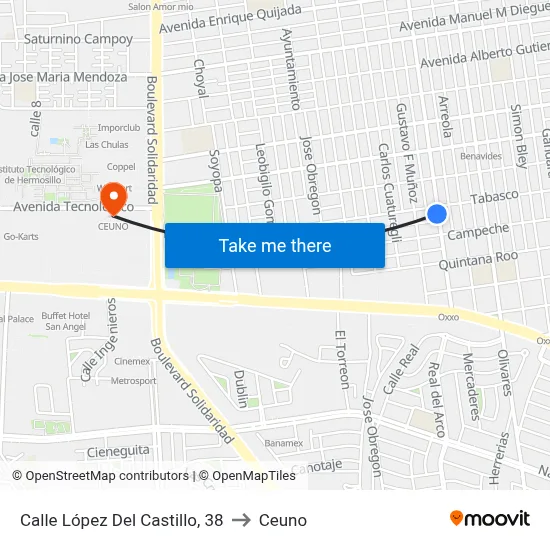 Calle López Del Castillo, 38 to Ceuno map