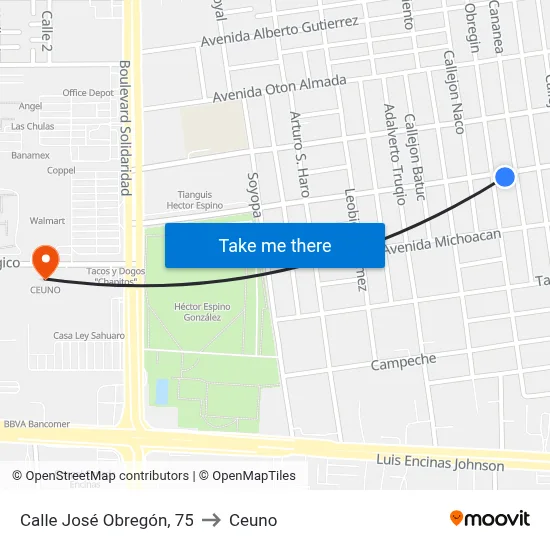 Calle José Obregón, 75 to Ceuno map