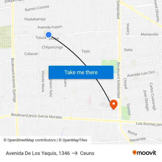 Avenida De Los Yaquis, 1346 to Ceuno map