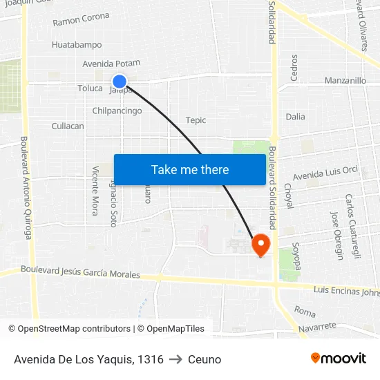 Avenida De Los Yaquis, 1316 to Ceuno map