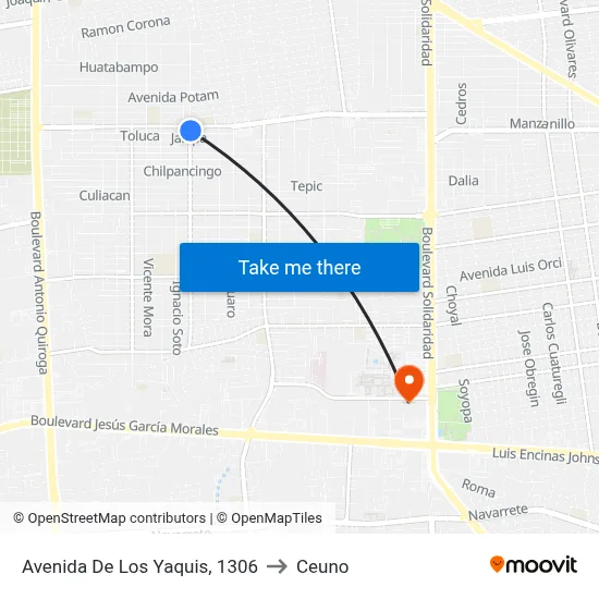 Avenida De Los Yaquis, 1306 to Ceuno map