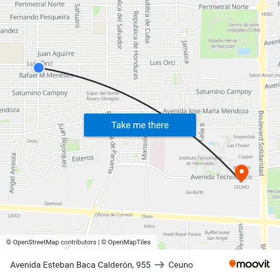 Avenida Esteban Baca Calderón, 955 to Ceuno map