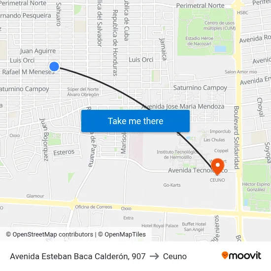 Avenida Esteban Baca Calderón, 907 to Ceuno map