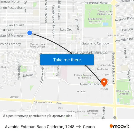 Avenida Esteban Baca Calderón, 1248 to Ceuno map