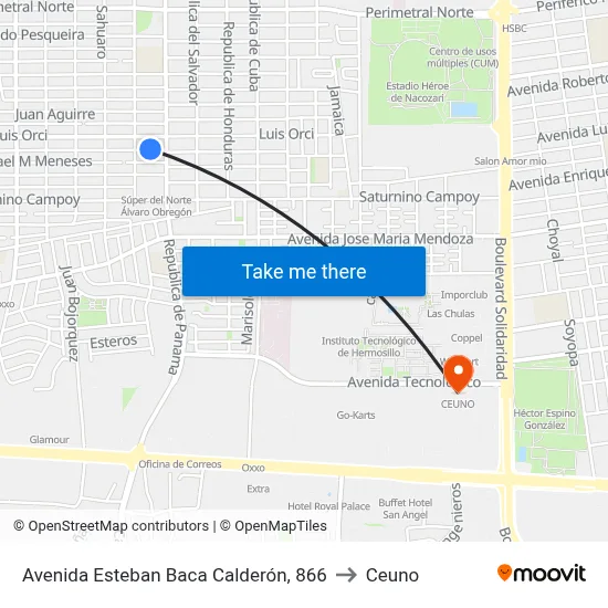 Avenida Esteban Baca Calderón, 866 to Ceuno map