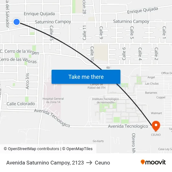 Avenida Saturnino Campoy, 2123 to Ceuno map