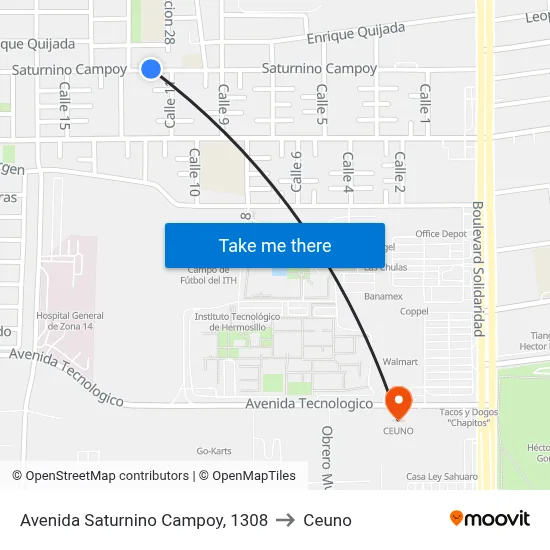 Avenida Saturnino Campoy, 1308 to Ceuno map