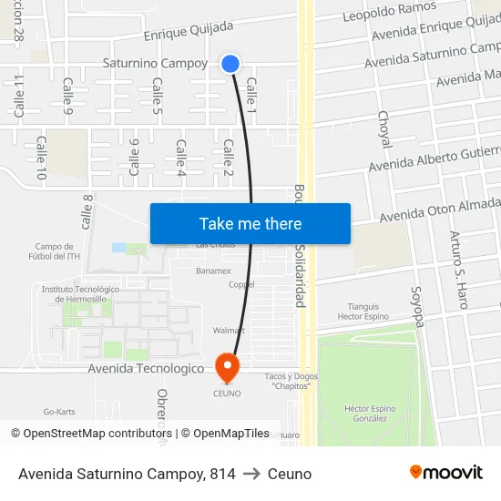 Avenida Saturnino Campoy, 814 to Ceuno map