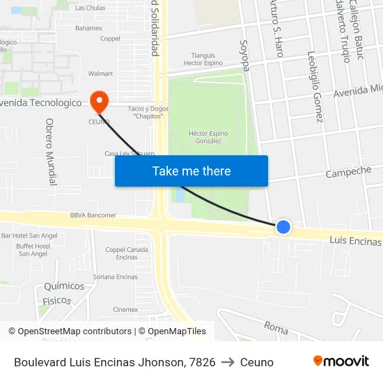 Boulevard Luis Encinas Jhonson, 7826 to Ceuno map