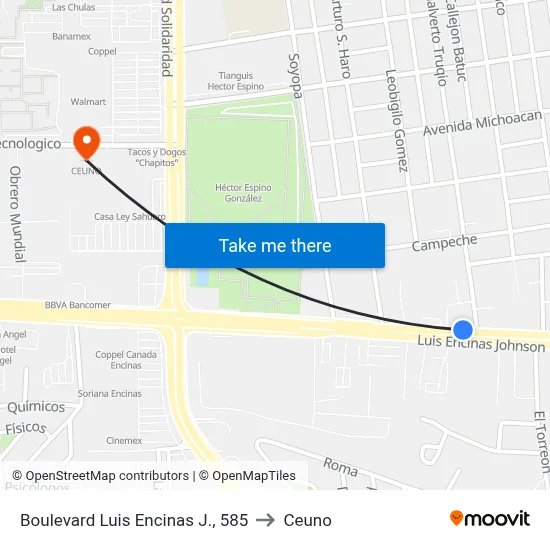 Boulevard Luis Encinas J., 585 to Ceuno map
