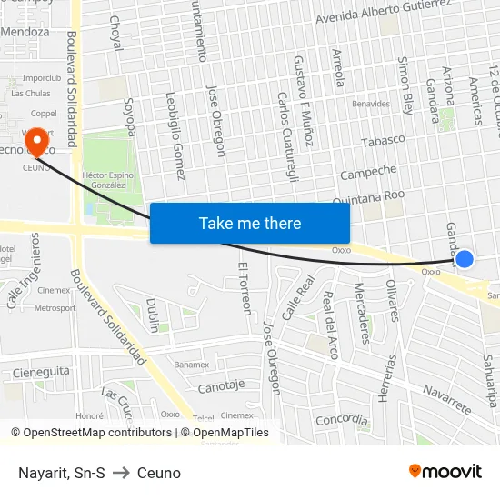 Nayarit, Sn-S to Ceuno map