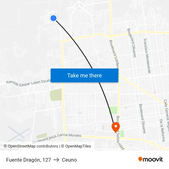 Fuente Dragón, 127 to Ceuno map