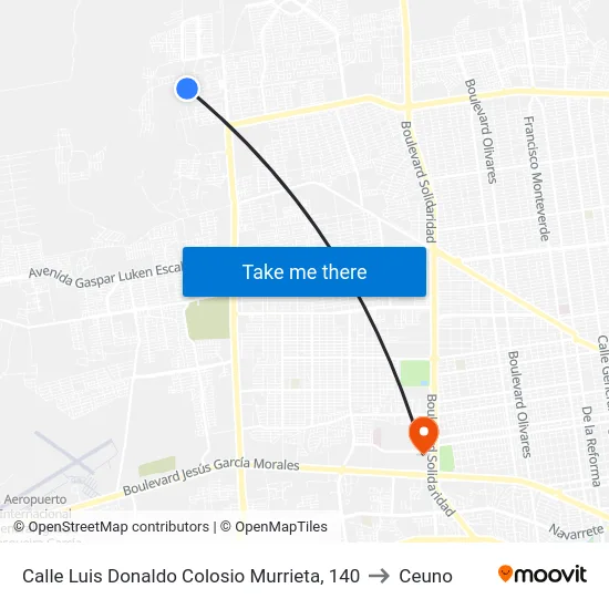 Calle Luis Donaldo Colosio Murrieta, 140 to Ceuno map