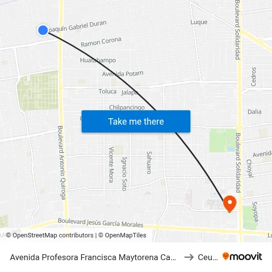 Avenida Profesora Francisca Maytorena Campillo, 68 to Ceuno map