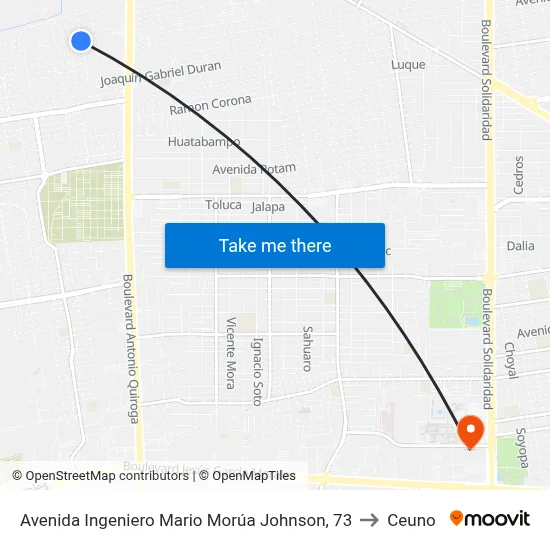 Avenida Ingeniero Mario Morúa Johnson, 73 to Ceuno map