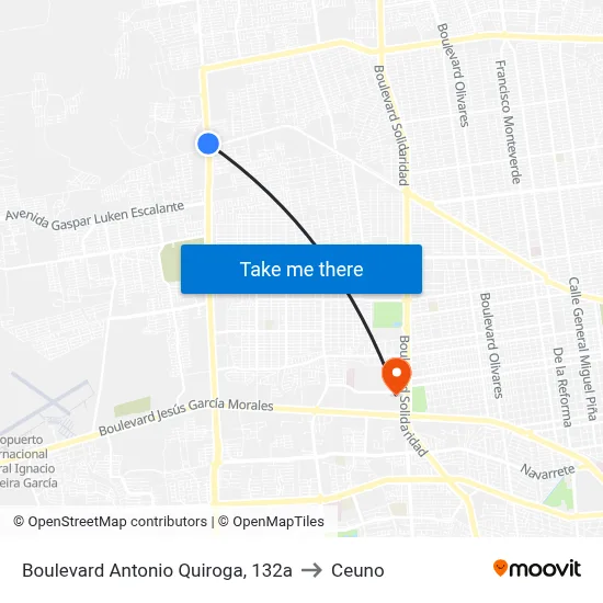 Boulevard Antonio Quiroga, 132a to Ceuno map
