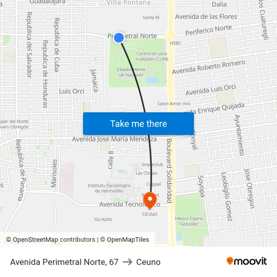 Avenida Perimetral Norte, 67 to Ceuno map