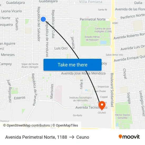 Avenida Perimetral Norte, 1188 to Ceuno map