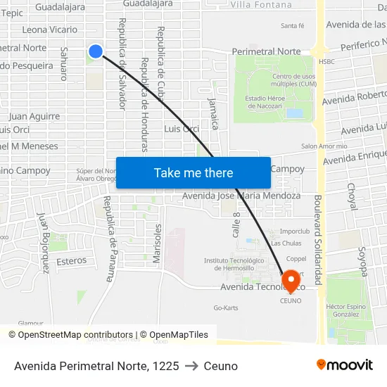 Avenida Perimetral Norte, 1225 to Ceuno map
