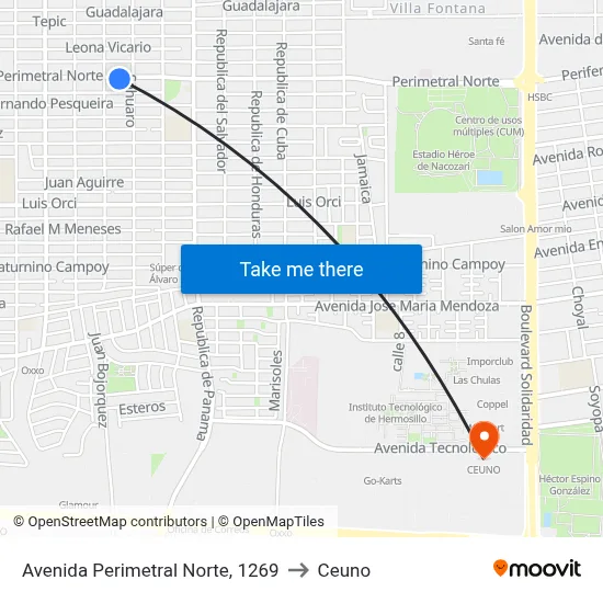 Avenida Perimetral Norte, 1269 to Ceuno map