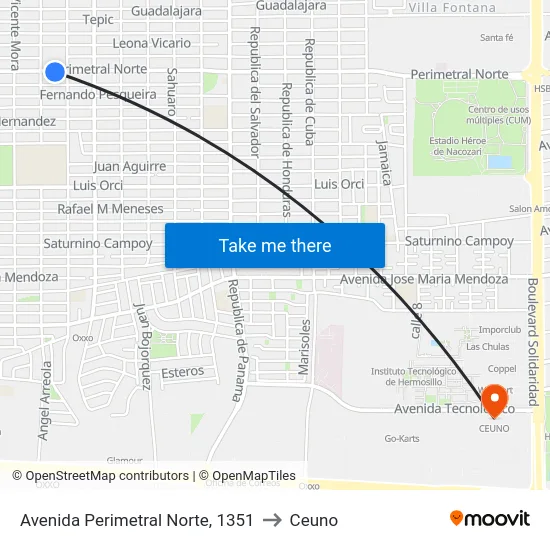 Avenida Perimetral Norte, 1351 to Ceuno map