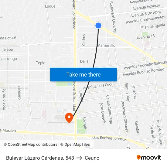 Bulevar Lázaro Cárdenas, 543 to Ceuno map
