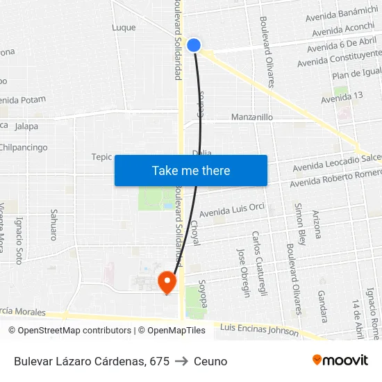 Bulevar Lázaro Cárdenas, 675 to Ceuno map