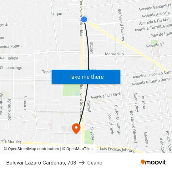 Bulevar Lázaro Cárdenas, 703 to Ceuno map
