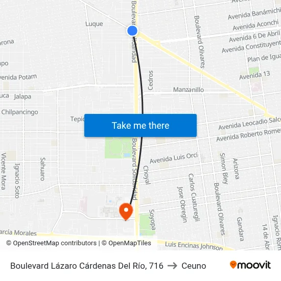 Boulevard Lázaro Cárdenas Del Río, 716 to Ceuno map