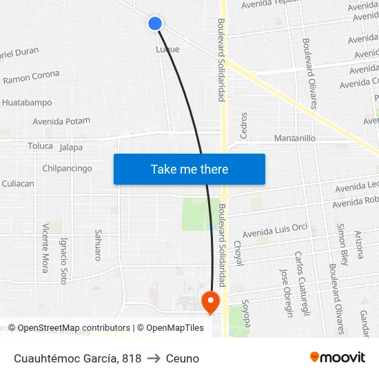 Cuauhtémoc García, 818 to Ceuno map
